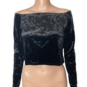 Topshop Crop Top Womens Size 10 Black Velour Stretch Off Shoulder New